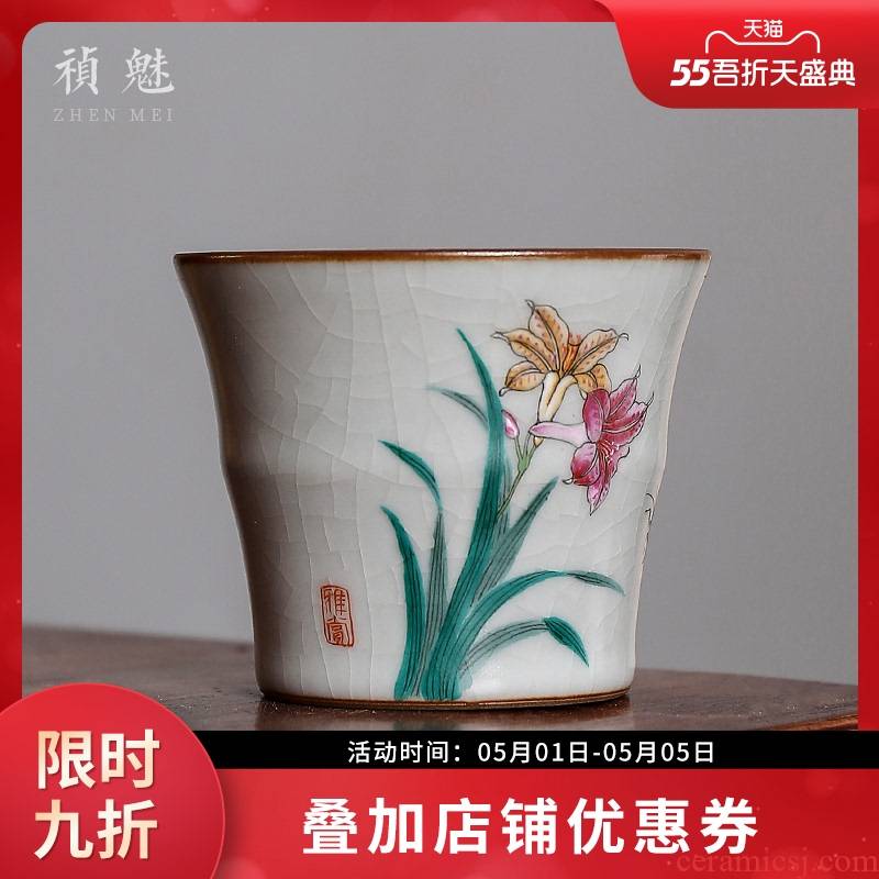 Shot incarnate your up hand - made azure bamboo kung fu tea set lily sample tea cup cup of jingdezhen ceramics master cup single CPU