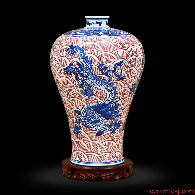 To ceramics hand - made of blue and red sea dragon bottle