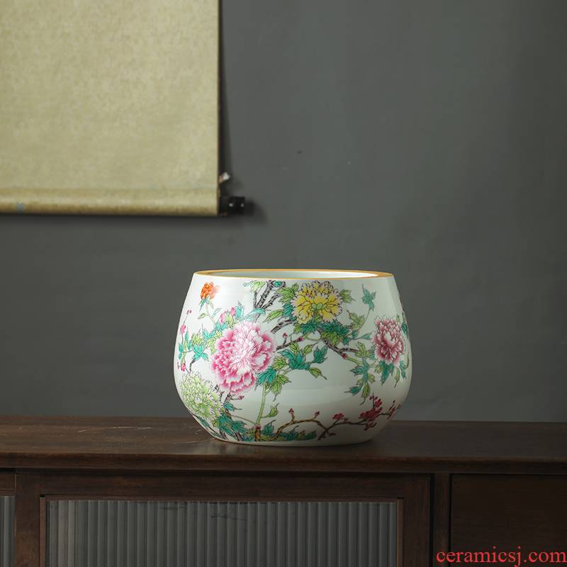 Jingdezhen ceramic famille rose porcelain basin creative home desktop cylinder accessories to the sitting room porch ceramic flower pot furnishing articles