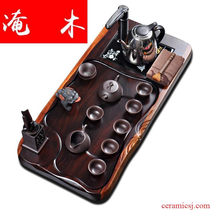 Flood automatic pumping one whole piece of ebony wood tea tray tea of a complete set of violet arenaceous kung fu tea set