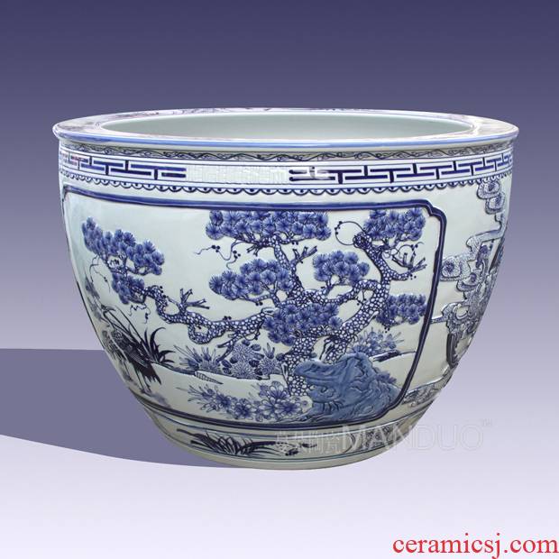 Hand painting of flowers and delicate blue large aquariums VAT jingdezhen porcelain temple vats