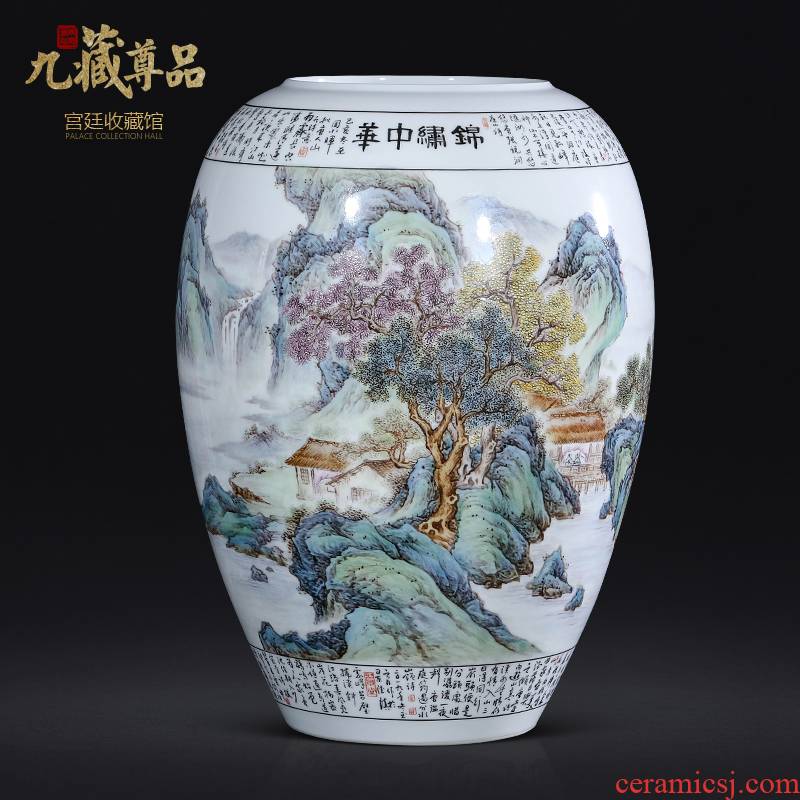 Master hand draw pastel landscape painting and calligraphy tube of jingdezhen ceramics Chinese style living room TV cabinet porch is decorated furnishing articles