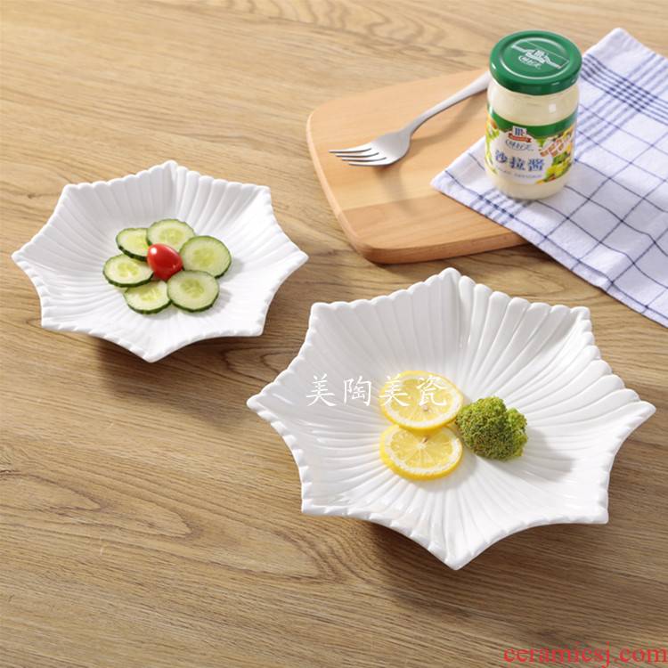 Pure white ceramic hotel tableware cold dish sugary snack dish dish snacks biscuit flat steak package mail