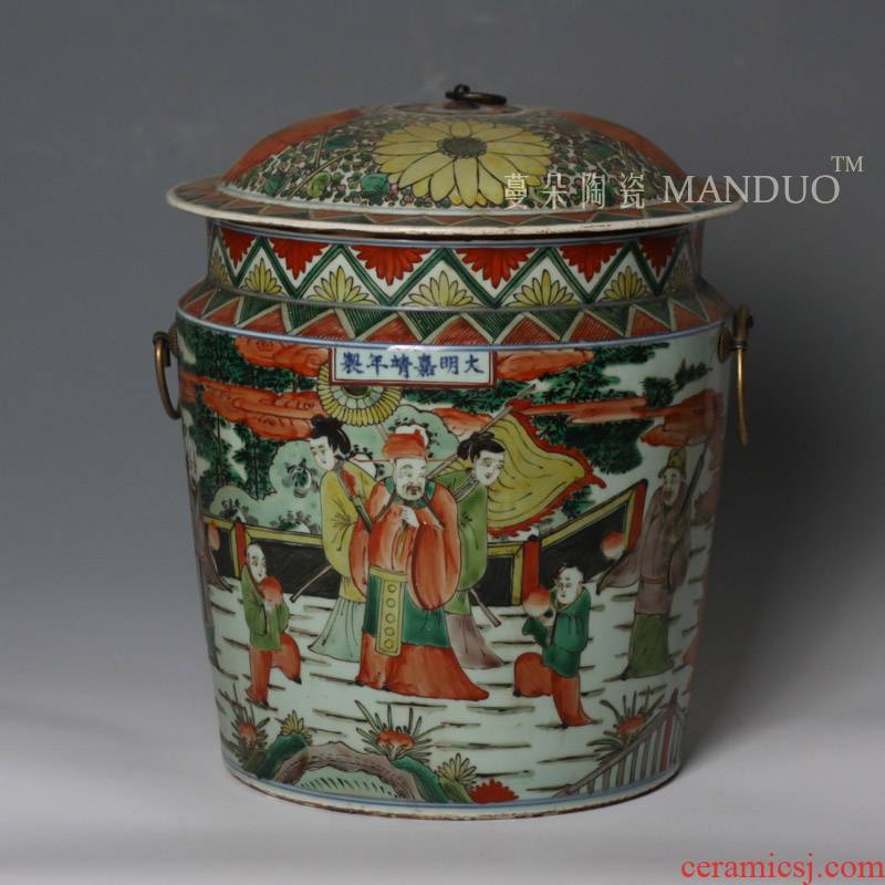 Ming jiajing guanyao hand - drawn characters colorful colorful characters cover pot classical cover can of of primitive simplicity porcelain cover tank