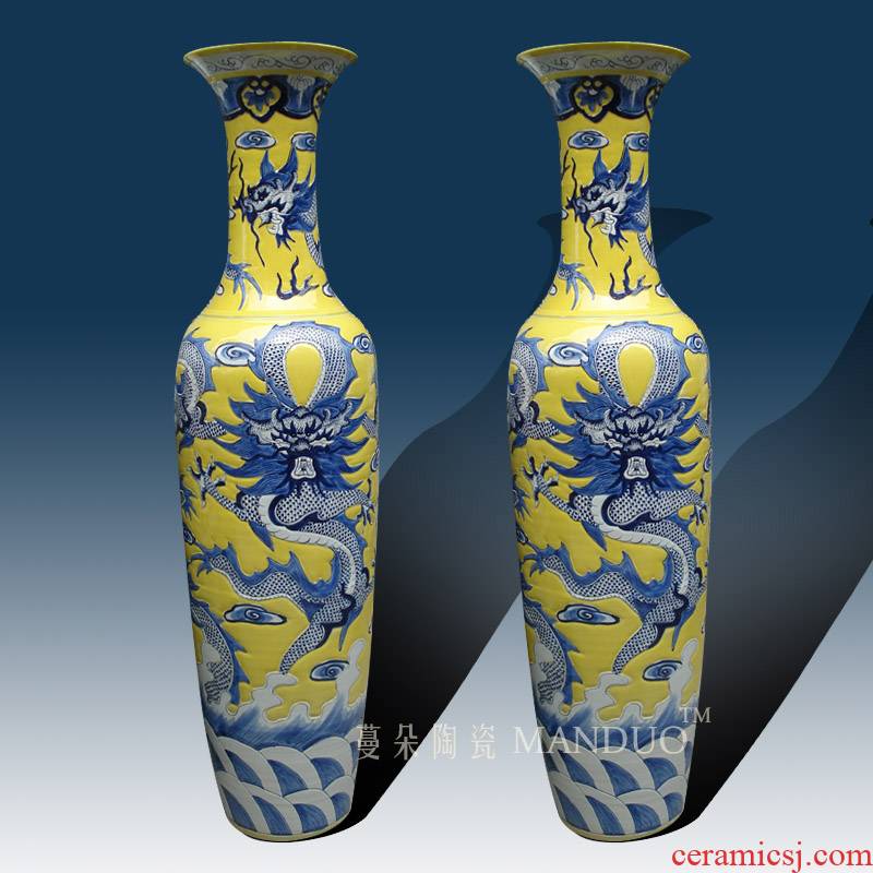 Jingdezhen blue and white, yellow dragon air 1.8 meters & ndash; 3 meters high landing big vase elegant high - grade large vase