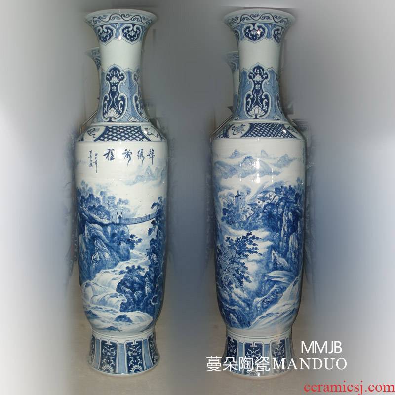 Jingdezhen hand - made scenery magnificent landscape is 2.2 meters high landing big vase to send customers opening taking vase