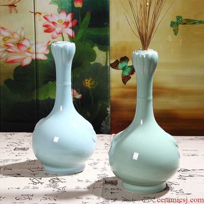 Longquan hand - cut garlic porcelain bottle collection classical decorative ceramic antique vase rich ancient frame decorative furnishing articles