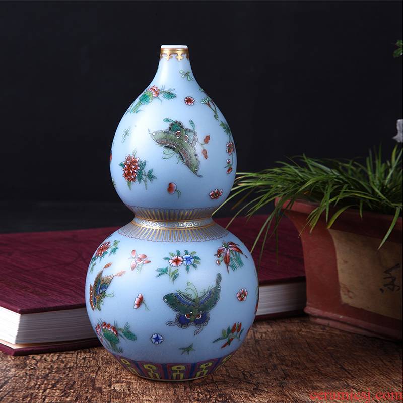 Jingdezhen ceramics colored enamel gourd vase household gift mesa new furnishing articles of handicraft