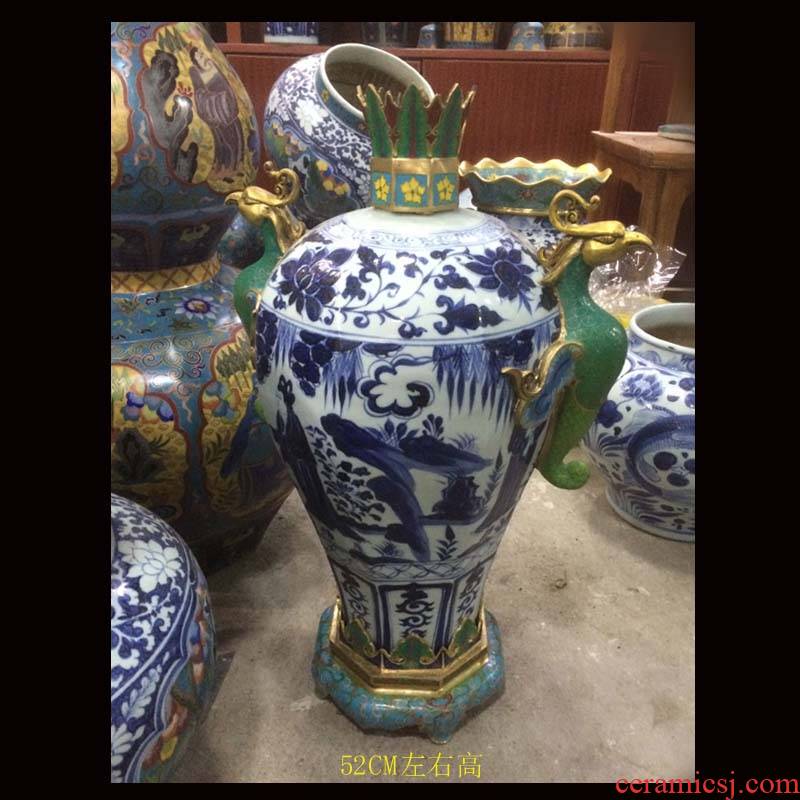 Jingdezhen imitation of yuan and Ming blue and white wire inlay hand - made ceramic mei bottles of blue and white cross 100 cm high hand gourd bottle