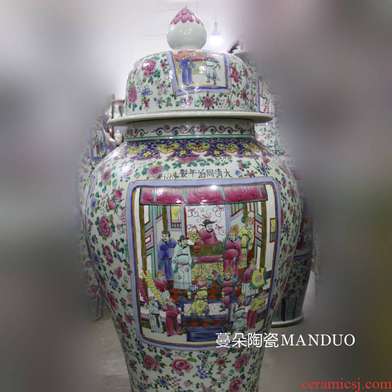 Jingdezhen hand - made archaize pastel general large jar of ancient three kingdoms characters display large furnishing articles vase