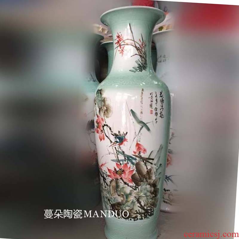 Jingdezhen painting mandarin fish lotus sitting room hall stair vase painting landscape welcome large vase