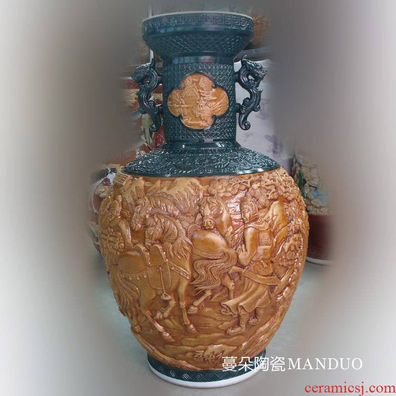 Jingdezhen relief of three porcelain bottle ears is great reward antique porcelain of three big vase reliefs