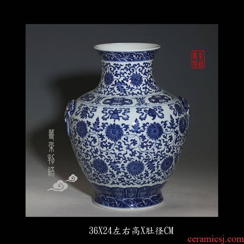 Jingdezhen porcelain vase hand - made of hand - made imitation qianlong imperial porcelain porcelain pomegranate pomegranate bottles on yellow background
