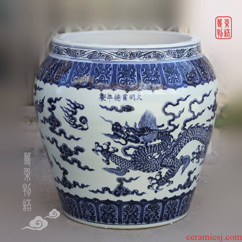 Jingdezhen high copy XuanDeLong grain porcelain VAT Sue linen from green jintong fierce dragon big cylinder air high copy