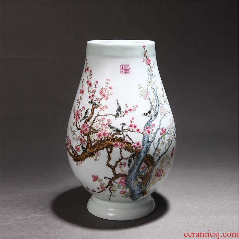Jingdezhen ceramics powder enamel vase hong mei household handicraft furnishing articles sitting room home decoration business gifts