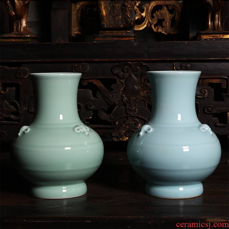 Jingdezhen ceramics, vases, flower shadow celadon vase handicraft furnishing articles furnishing articles sitting room of my ears