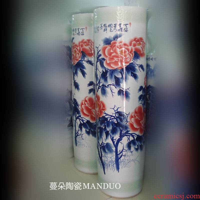 Jingdezhen hand - made straight quiver, 1.4 to 1.6 meters high landing big vase hand - made riches and honor peony vases