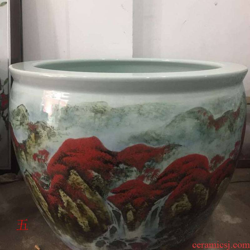 Jingdezhen variable glaze under moral luck, 95 cm is big golden landscape its vats