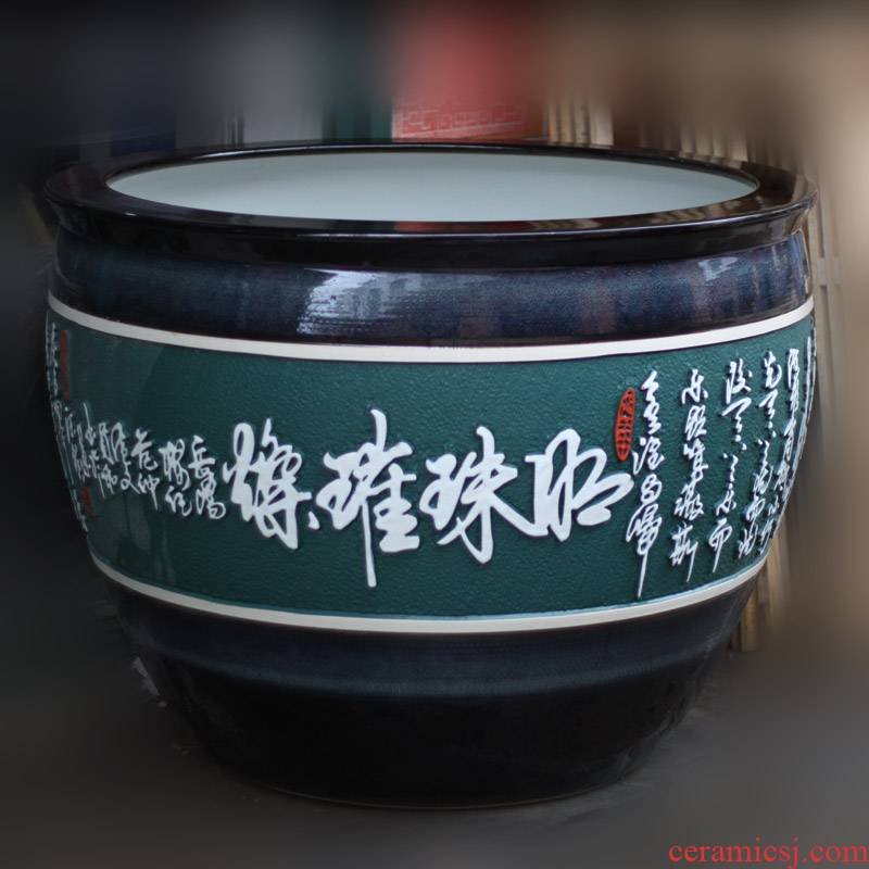 Engraving of jingdezhen porcelain is big fish big cylinder water lily lotus ceramic cylinder courtyard China VAT