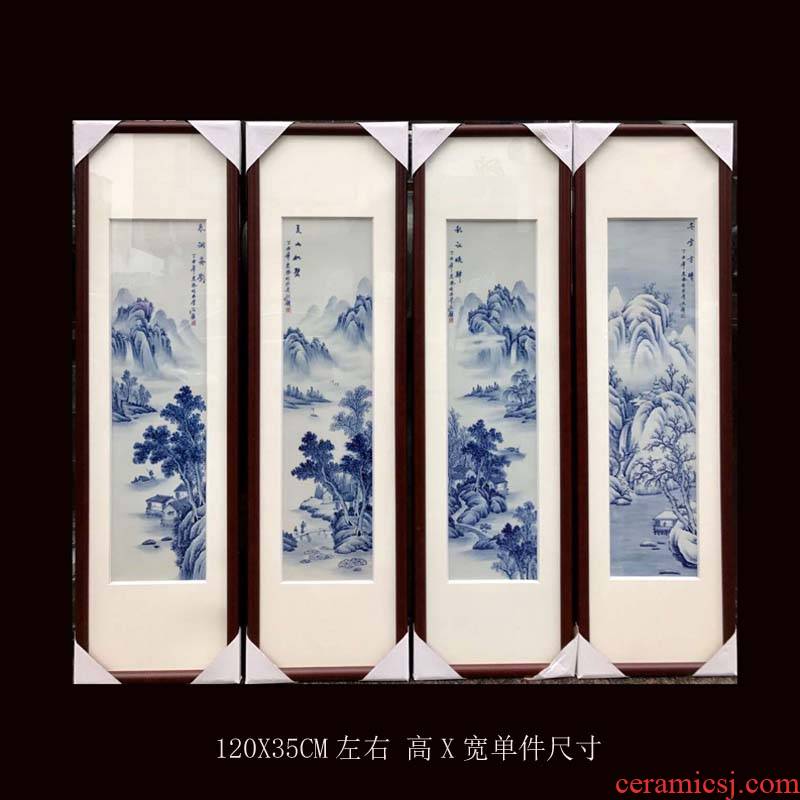 Jingdezhen 120 x35cm hand - made porcelain quadruple pingshan water ceramic porcelain plate painting the new four seasons scenery porcelain plate