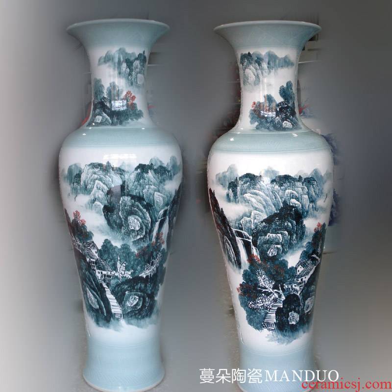 Jingdezhen hand - made quietly elegant color ink landscape vase 1.3 1.5 m high sitting room new vase display large vase