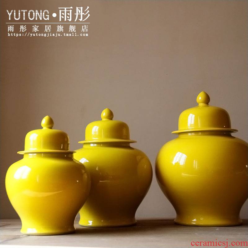 Jingdezhen ceramic checking lemon yellow ceramic tank storage tank furnishing articles to decorate the study model soft outfit business hall