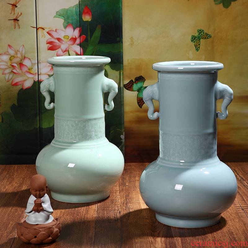 Manual powder green thick celadon ceramics glaze porcelain antique classical vase vases, flower receptacle modern furnishing articles