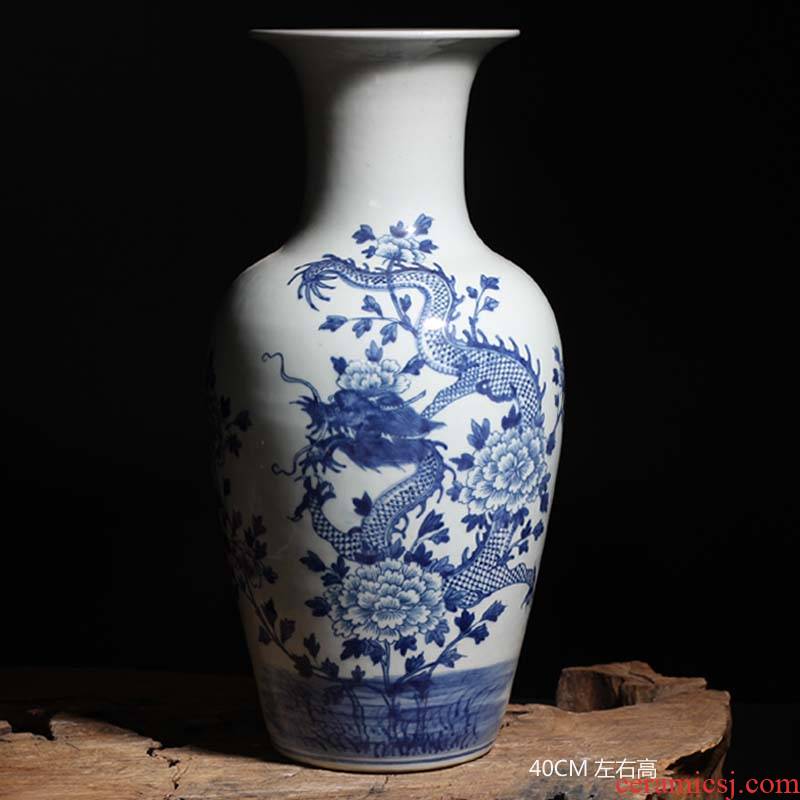 Jingdezhen 50 cm Gao Qinghua dragon vase landing display furnishing articles 30 cm high pastel maid ceramic floret bottle