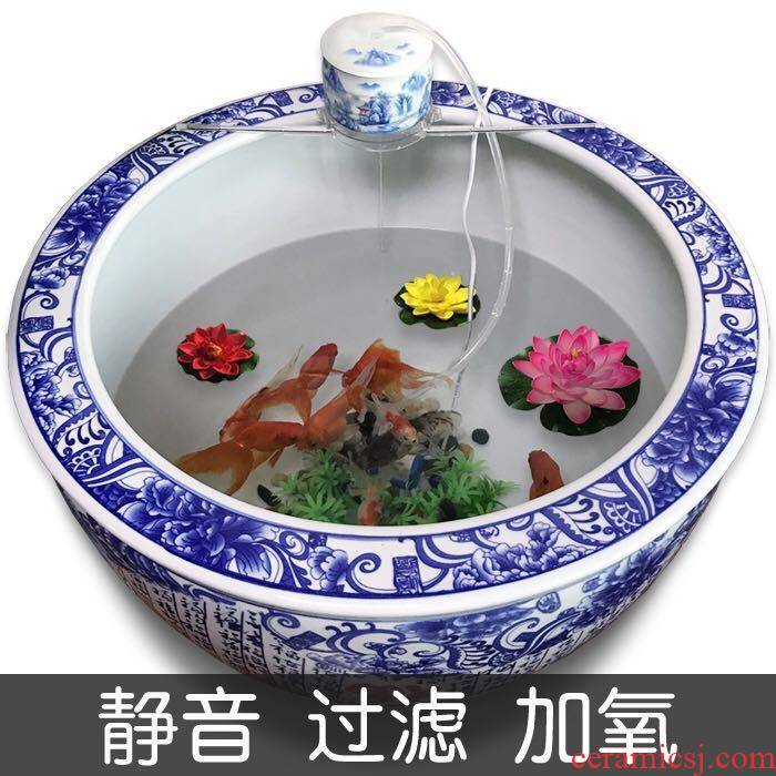 Jingdezhen round ceramic aquarium filter.mute fish basin water fountain furnishing articles package mail - oxygen humidification cycles