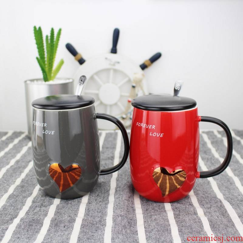 Qiao mu lovers a pair of ceramic cup contracted mugs birthday gift with cover with a spoon to send men and women friends wife