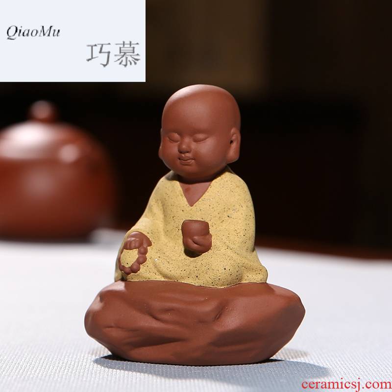 Qiao mu miniature violet arenaceous meditation the young monk tea pet furnishing articles creative home monk tea can keep S06043