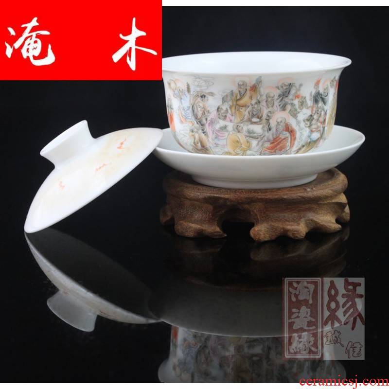 Flooded, rhyme tureen manual hand famille rose porcelain of jingdezhen ceramic tea set three cup bowl tea ware CWJ