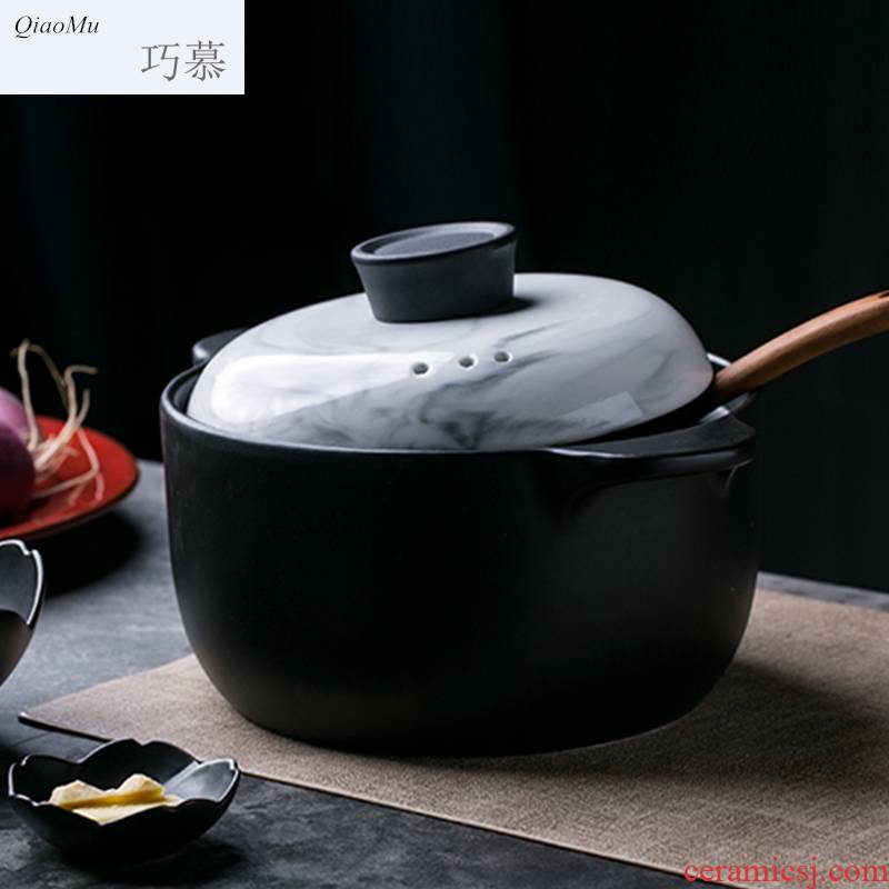 Qiao mu creative ceramic high - temperature casserole marble household stew soup pot 2.5 L ears against the congee hot pot