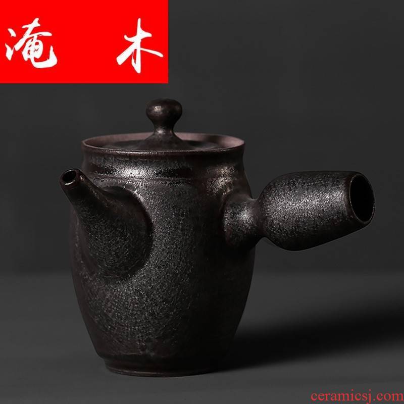 Flooded wooden Japanese side pot of coarse pottery teapot kung fu tea set single pot of boiled ceramic teapot restoring ancient ways of black tea
