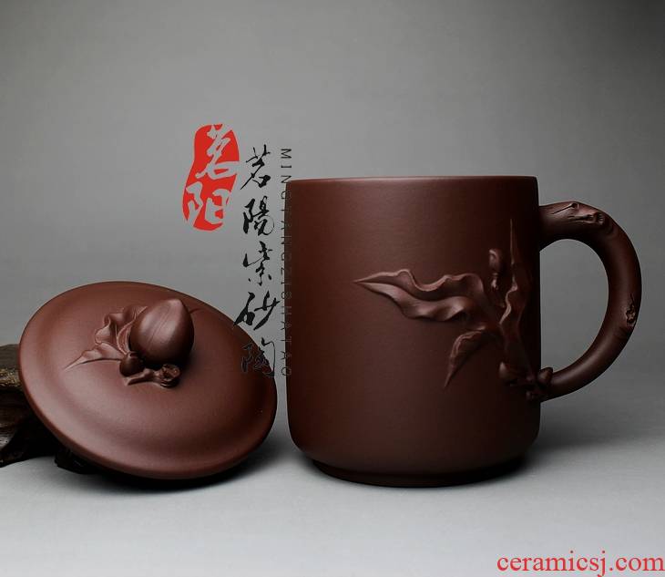 Qiao mu MY yixing purple sand cup all checking men kung fu tea sets large cups with cover glass package