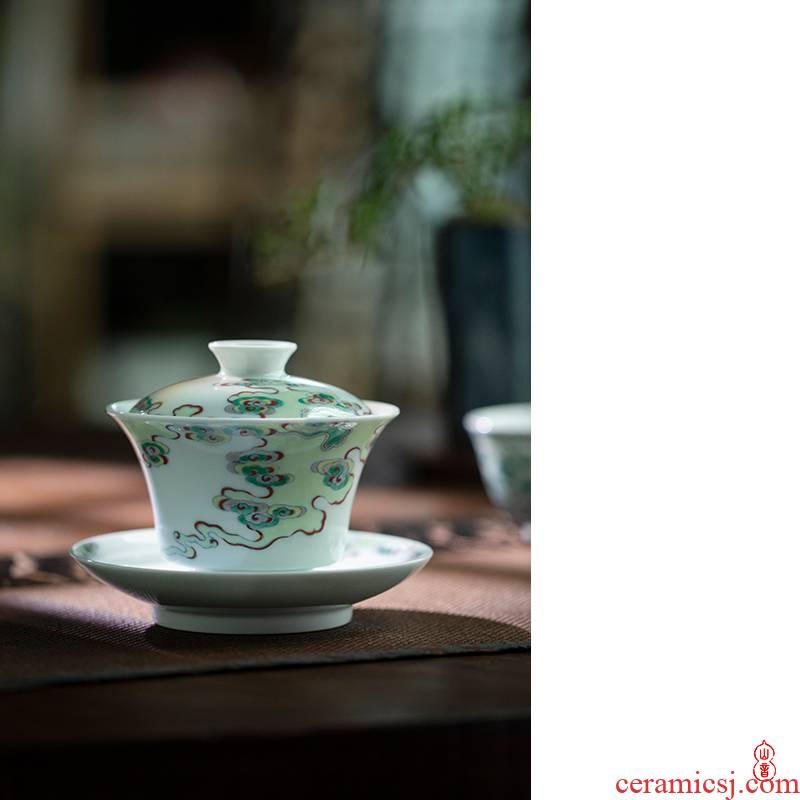 Qin Qiuyan bucket color xiangyun tureen 200 ml bowl tea bowl of jingdezhen ceramic kung fu tea set three tureen