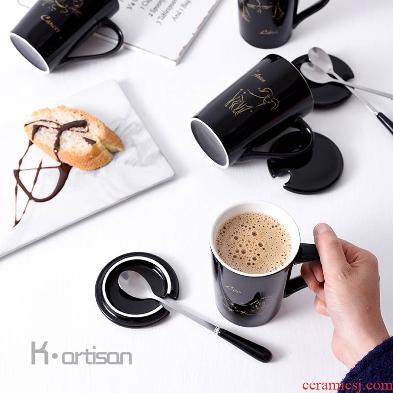 Qiao mu creative the zodiac glass ceramic keller cup with cover office coffee spoon couples a cup of tea cups