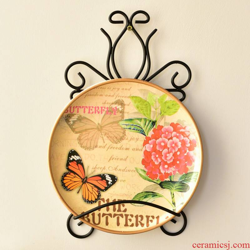 European ceramic hang dish, wrought iron wall act the role ofing wall act the role ofing American country sitting room porch creative metope adornment wall hanging pieces