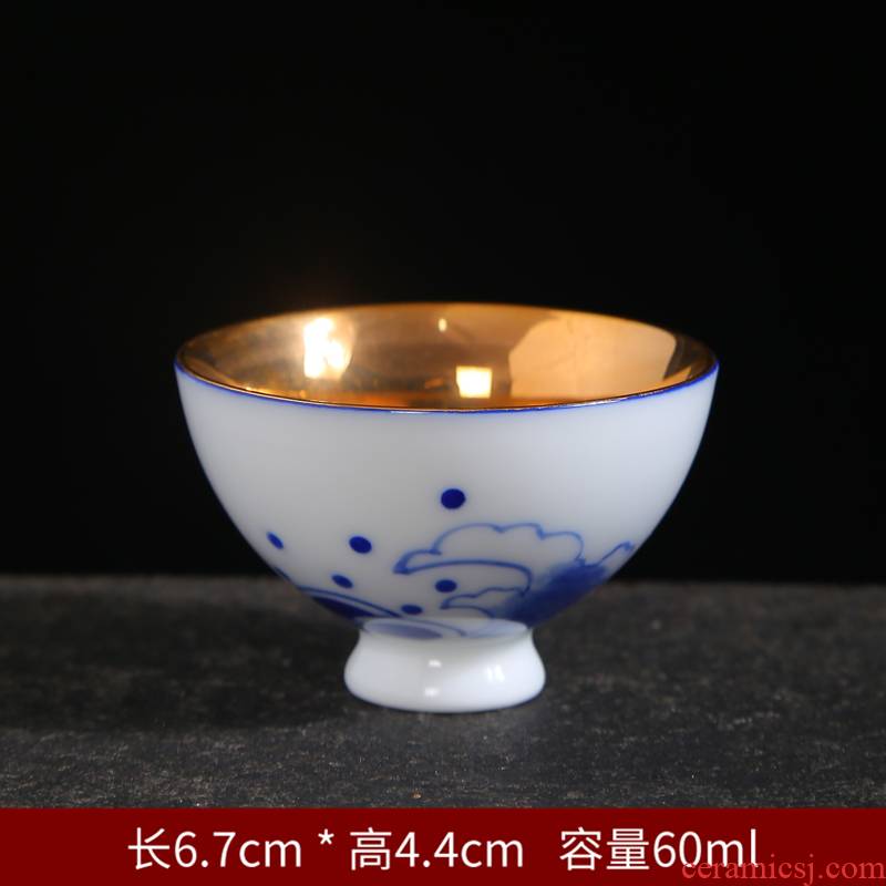 Gold hand - made teacup suit kung fu tea set of blue and white porcelain household ceramics single cup sample tea cup small bowl master CPU