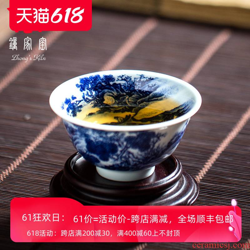 Clock home up master cup of jingdezhen porcelain cups maintain heavy full made inside and outside landscape small kung fu tea cups