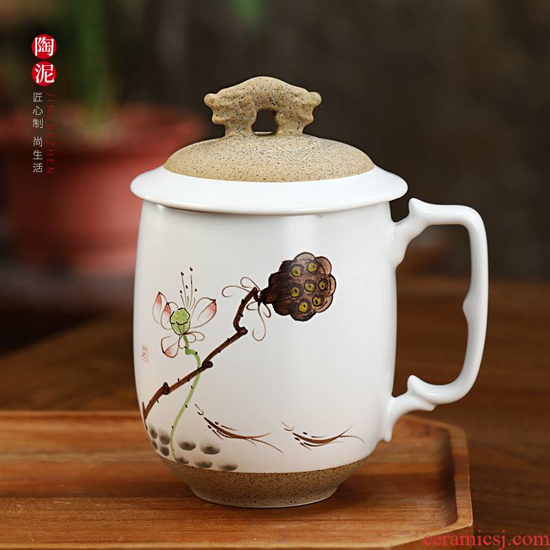 Ceramic keller cups coarse pottery Chinese office cup with cover glass matte enrolled glaze high - capacity, the custom make tea cup