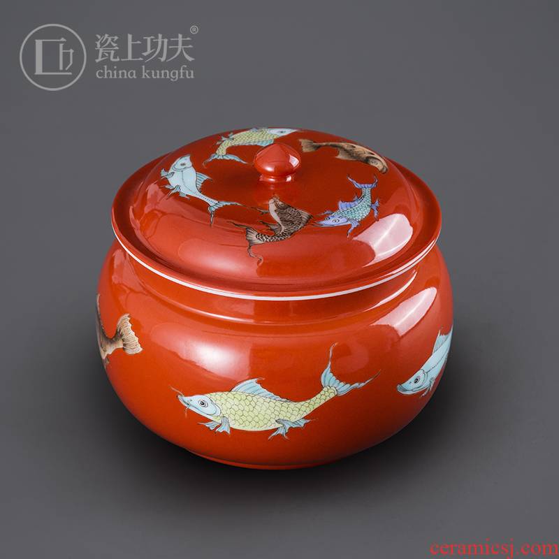 Jingdezhen tea tea cake tin, tin trumpet ceramic POTS of household puer tea storage tanks seal tea urn tea bucket