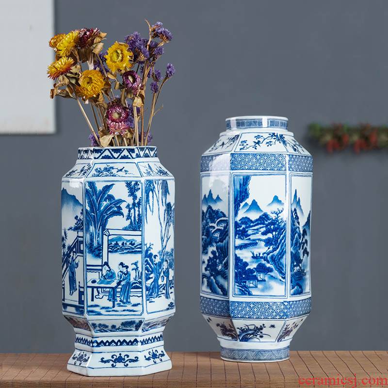 Jingdezhen ceramics six - party furnishing articles TV ark, blue and white vase flower arranging the sitting room porch rich ancient frame soft outfit decoration