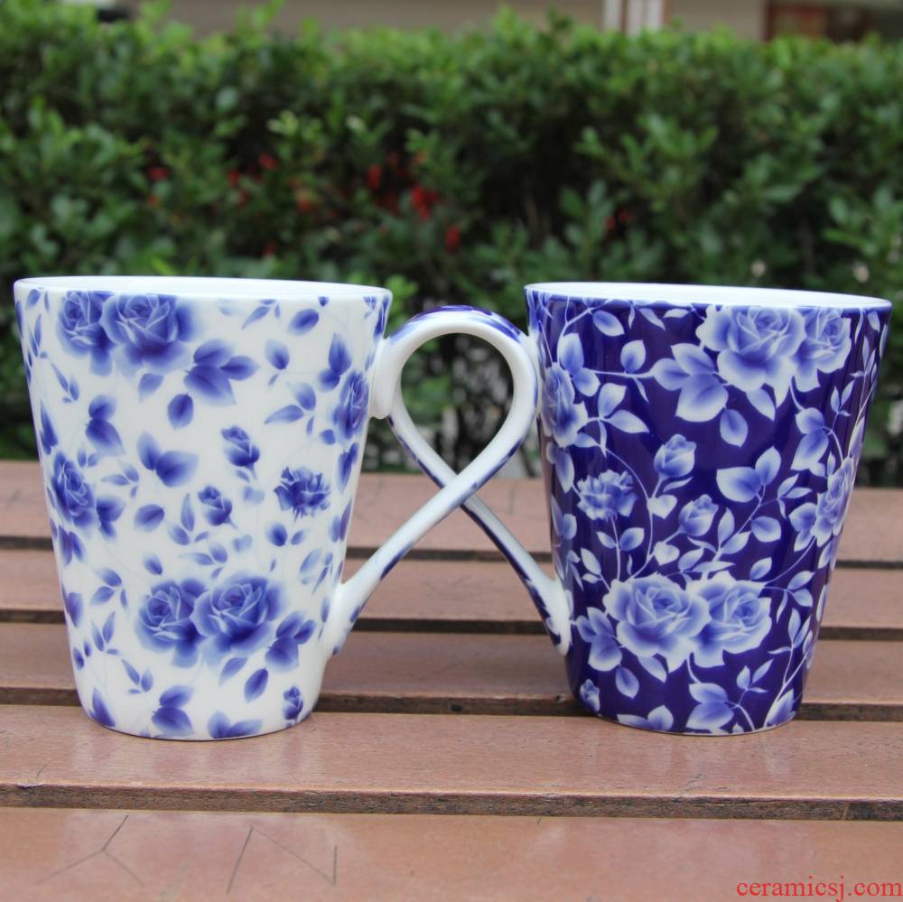 Qiao mu tangshan ipads China blue rose garden lovers mugs glair milk cup ceramic creative glass box
