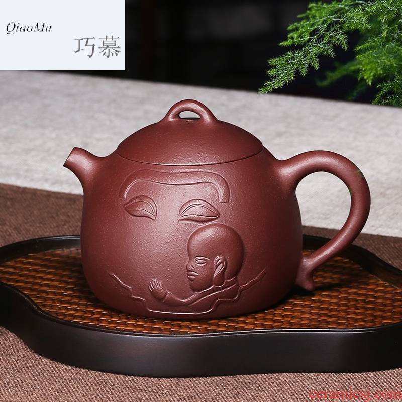 Qiao mu HM famous yixing pure manual it undressed ore bottom groove household kung fu teapot tea set