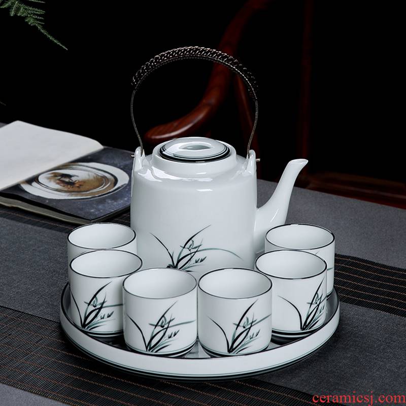 Jingdezhen hand - made kung fu tea set home Chinese ink painting ceramic girder pot of tea tea tray teapot