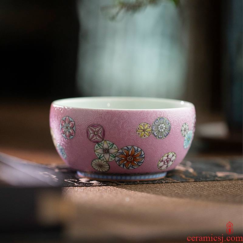 Pastel art circles hall, the ball and a half up jingdezhen ceramics master kung fu tea cup single sample tea cup