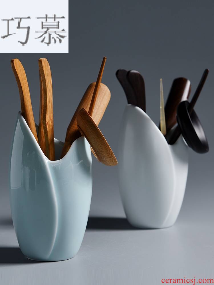 Qiao mu contracted ceramic tea 6 gentleman move ebony bamboo kung fu tea set spare parts ChaGa teaspoon of tea art