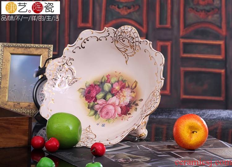 Qiao mu ivory ceramic compote European - style home decoration fashion big fruit bowl housewarming wedding gift