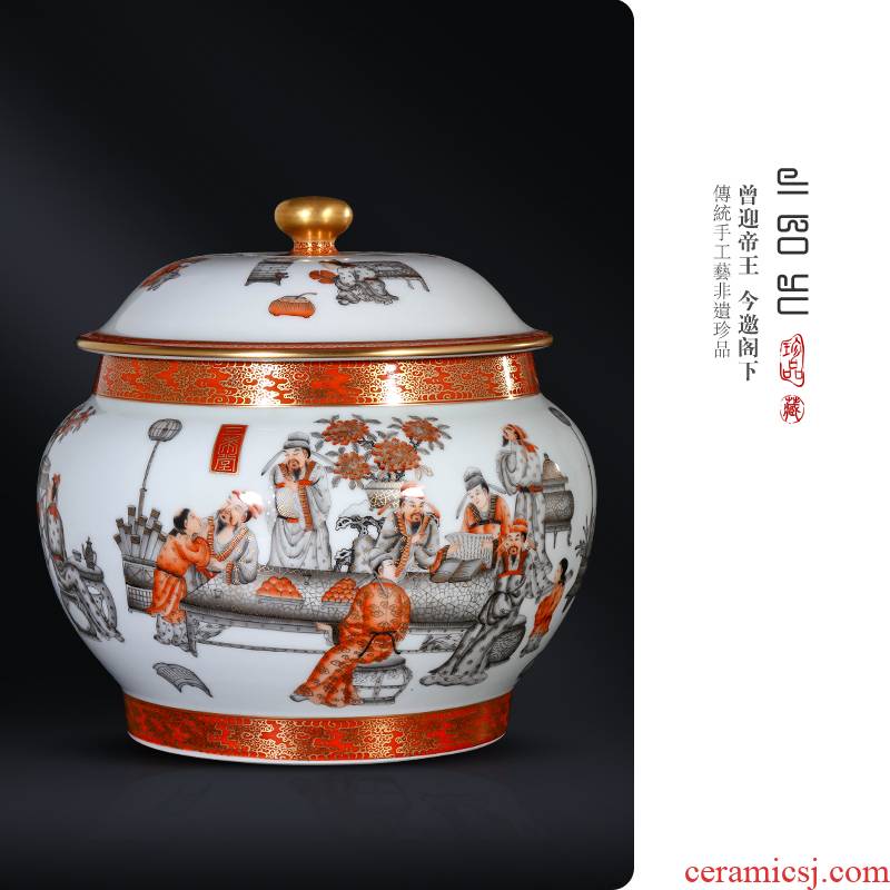 Jingdezhen ceramics imitation the qing qianlong alum red color ink see colour peach banquet tea cake tin antique study furnishing articles